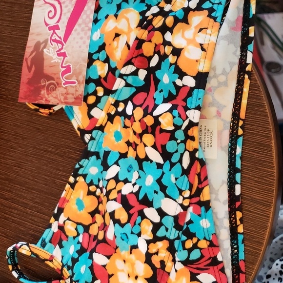 Kanu Surf Coral Reef Beach Sport Wrap Around Bikini | Caitlin Black/Aqua Size 6 - Picture 2 of 8